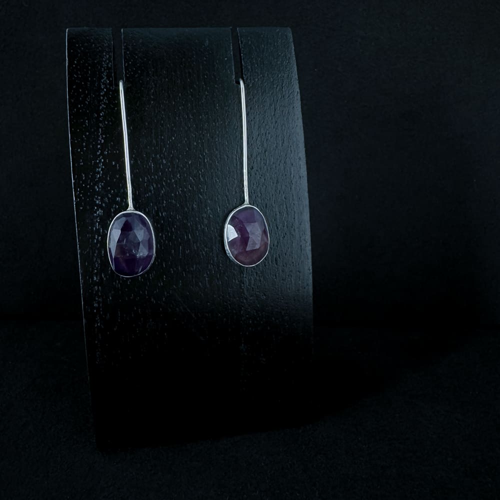 Handmade Rose Cut Amethyst Sterling Silver Textured Drop Earrings