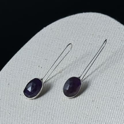 My Jewellery Garden Handmade Rose Cut Amethyst Sterling Silver Textured Drop Earrings