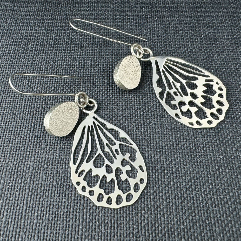 Handmade Rose Cut Labradorite & Sterling Silver Butterfly Wing Dangle Earrings