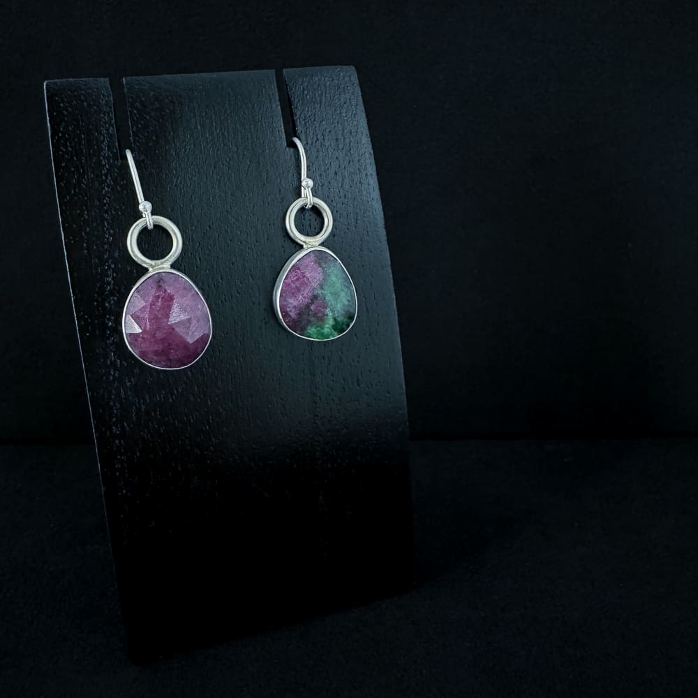 Handmade Rose Cut Ruby Zoisite Sterling Silver Drop Dangly Earrings