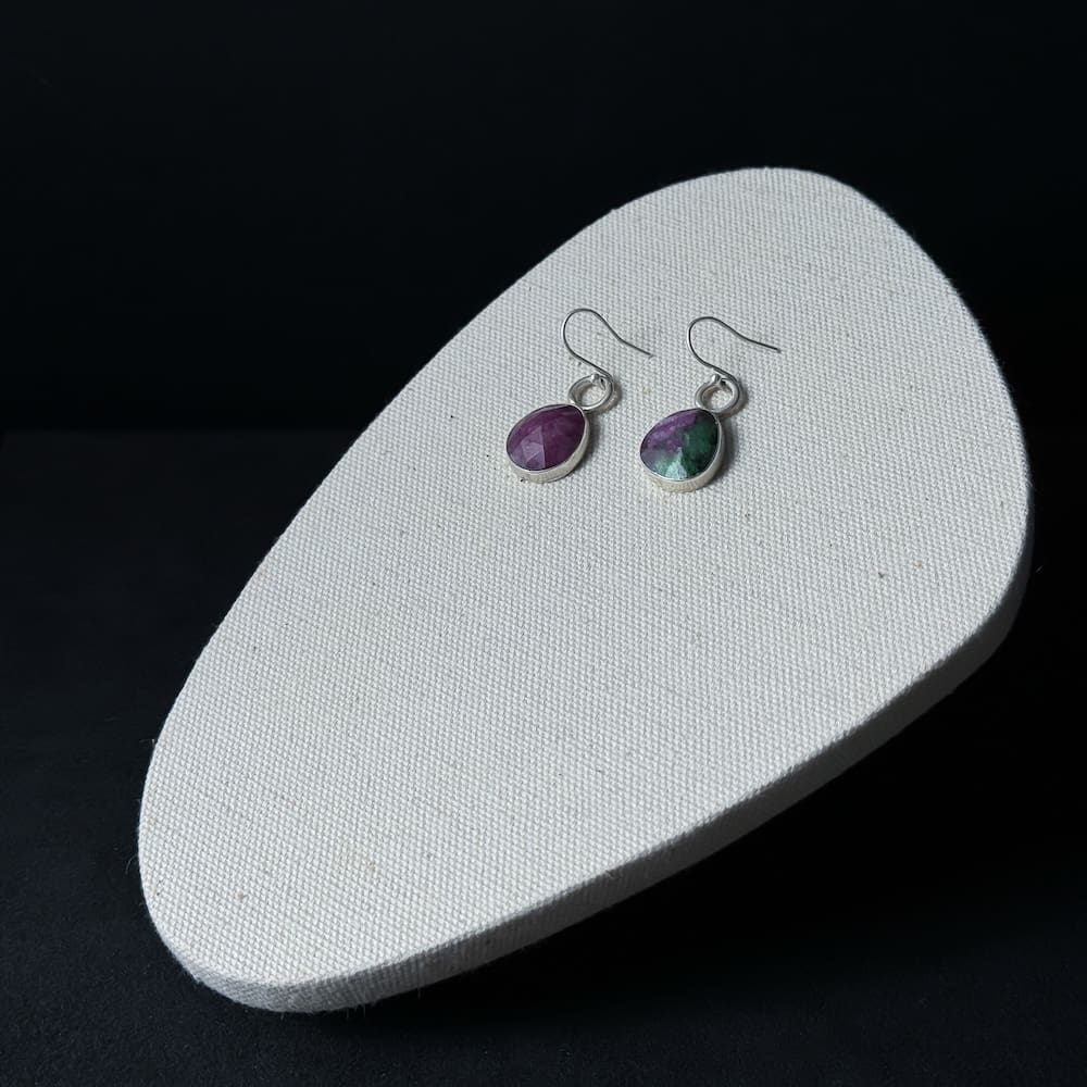 Handmade Rose Cut Ruby Zoisite Sterling Silver Drop Dangly Earrings