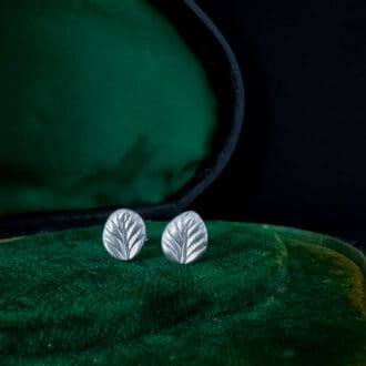 Handmade Sterling Silver Leaf Stud Earrings with Satin Finish