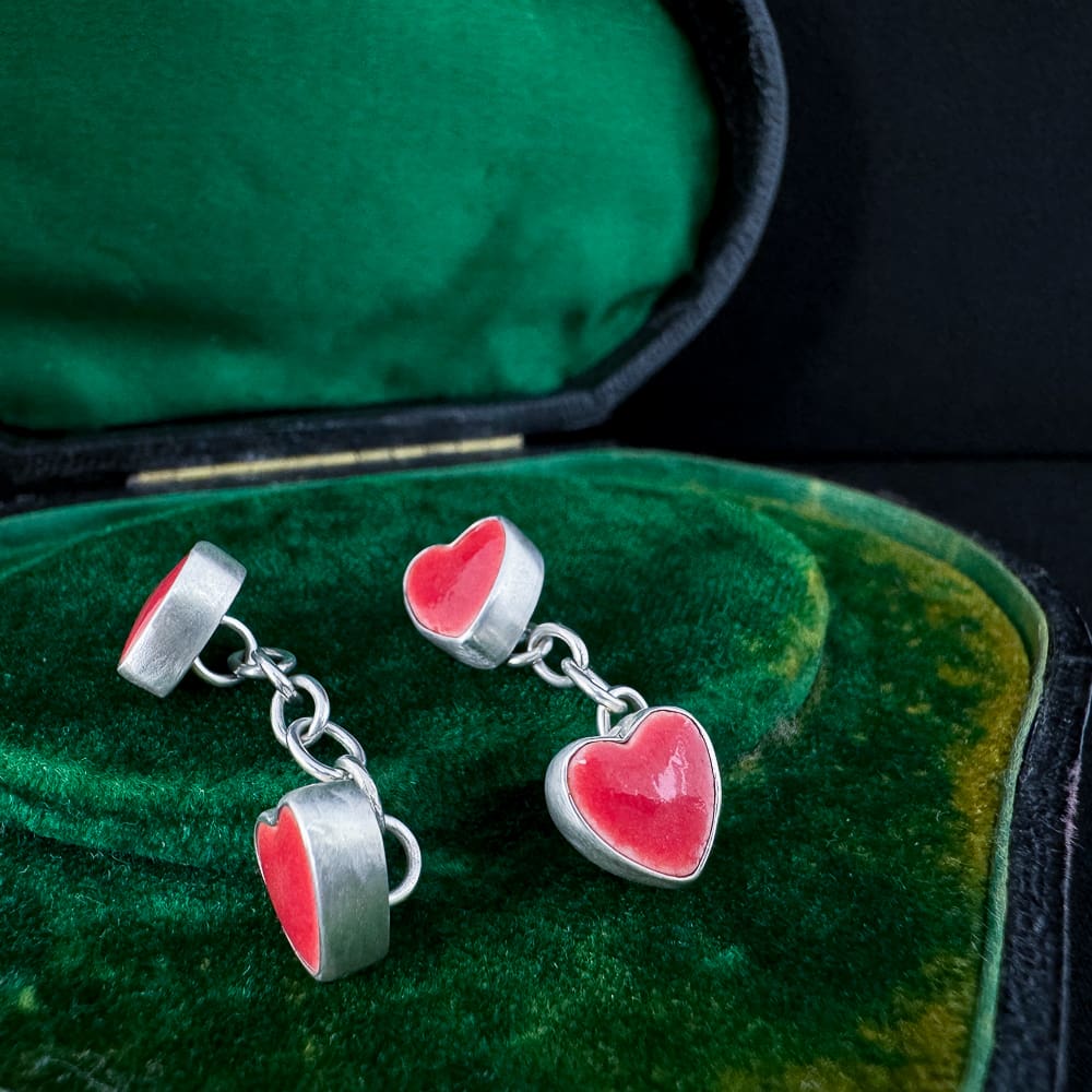 Handmade Sterling Silver Ceramic Heart Cufflinks Brushed Satin Finish