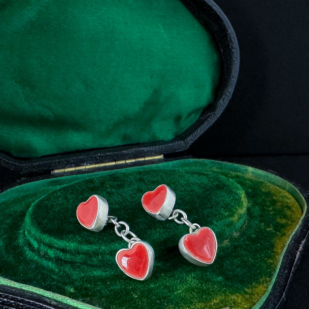 Handmade Sterling Silver Ceramic Heart Cufflinks Brushed Satin Finish