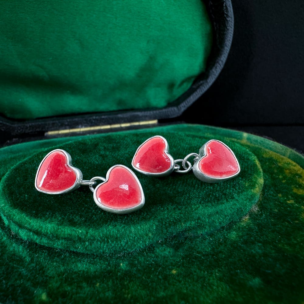 Handmade Sterling Silver Ceramic Heart Cufflinks Brushed Satin Finish