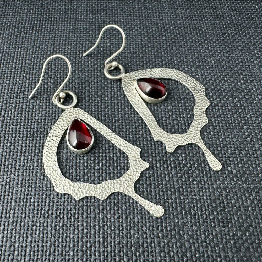 Handmade Swallowtail Butterfly Wing Sterling Silver Earrings with Garnet Gemstone