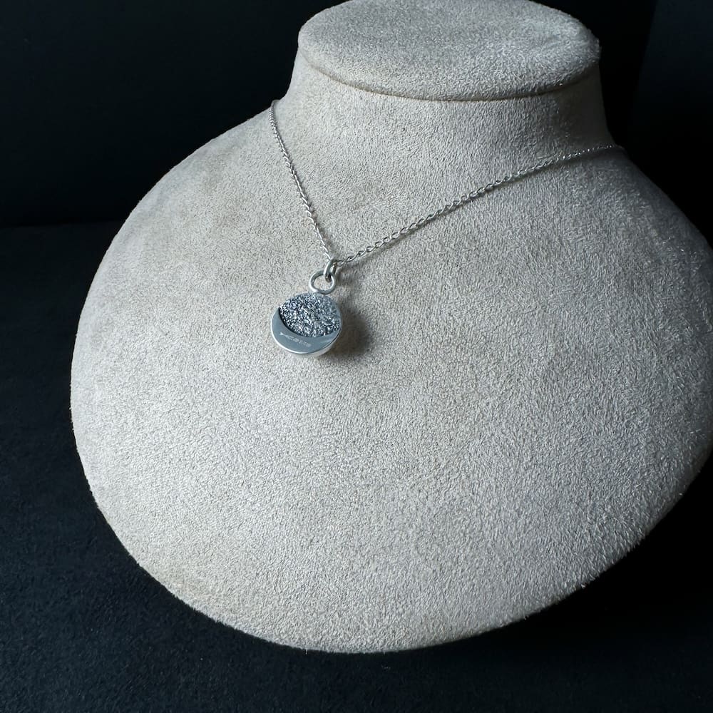 Handmade Sterling Silver White Moonstone Textured Full Moon Crescent Moon Pendant Necklace