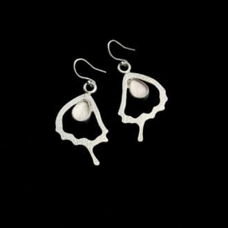 Handmade Swallowtail Butterfly Wing Sterling Silver Earrings with Rose Quartz Teardrop Gemstone