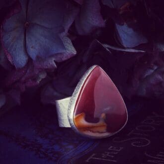 Handmade Teardrop Mookaite Chunky Sterling Silver Textured Ring