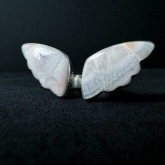 Handmade White Thomsonite and Sterling Silver Textured Wing Ring