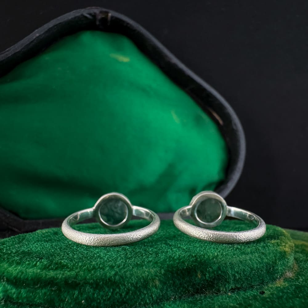 Handmade Sterling Silver Textured Rings with Round Rose Cut Moss Agate