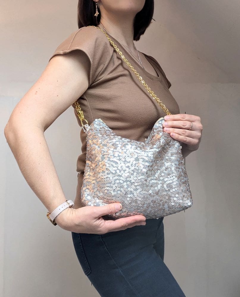 Gold sequin slouchy shoulder bag