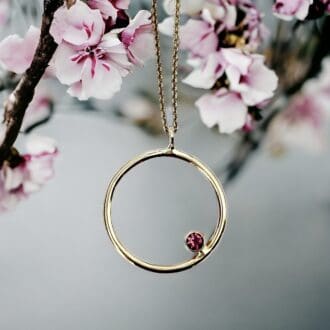 Pink Tourmaline set in 9ct Gold Hoop Pendant