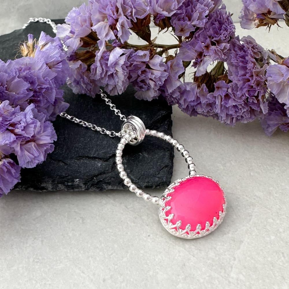 Pink gemstone necklace handmade in sterling silver in the UK