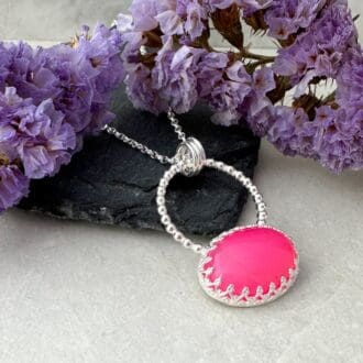 Pink gemstone necklace handmade in sterling silver in the UK