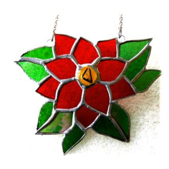 Poinsettia christmas flower stained glass suncatcher red xmas gift