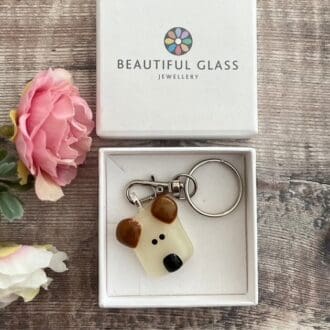 Cute handmade fused glass puppy dog keyring