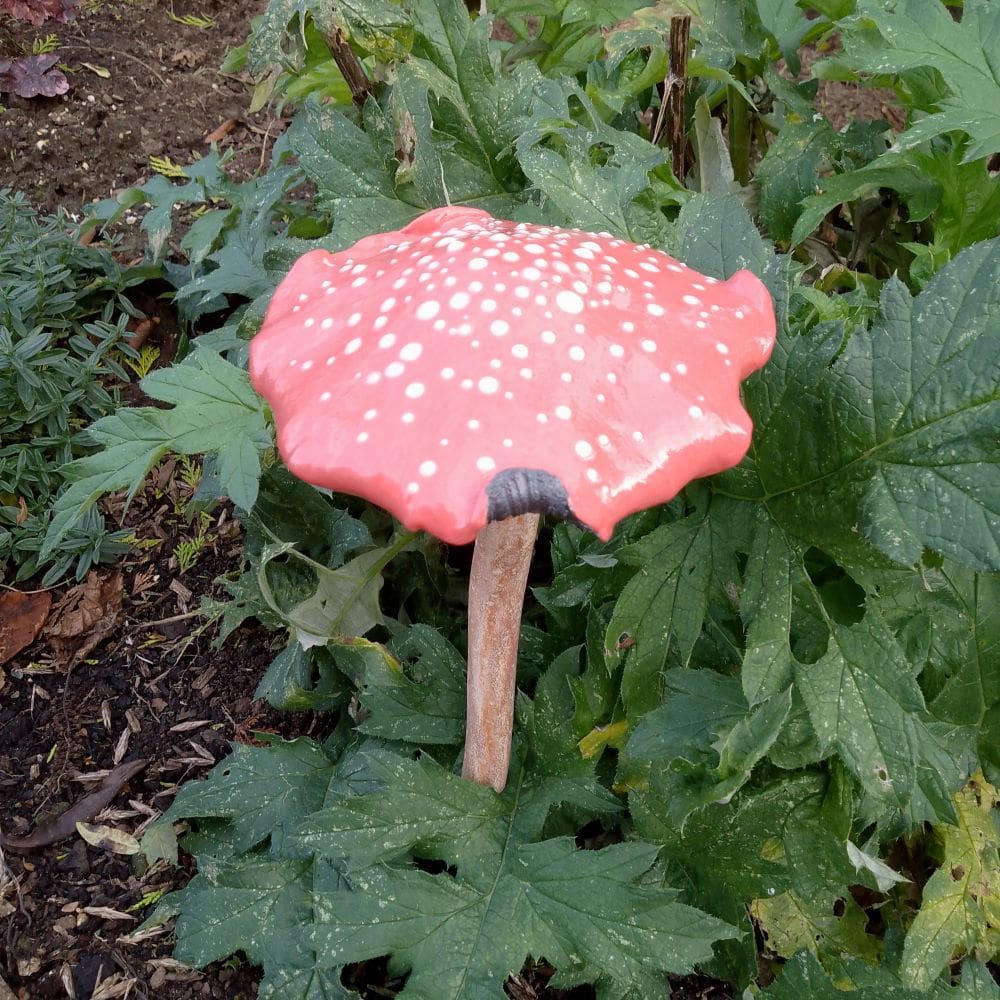 Red and White Spotty Ceramic Mushroom