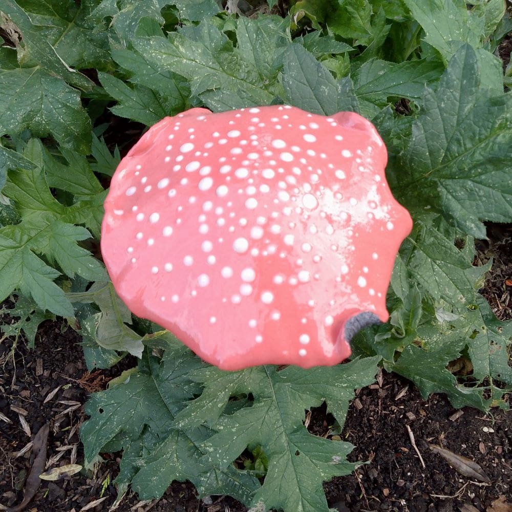 Red and White Spotty Ceramic Mushroom