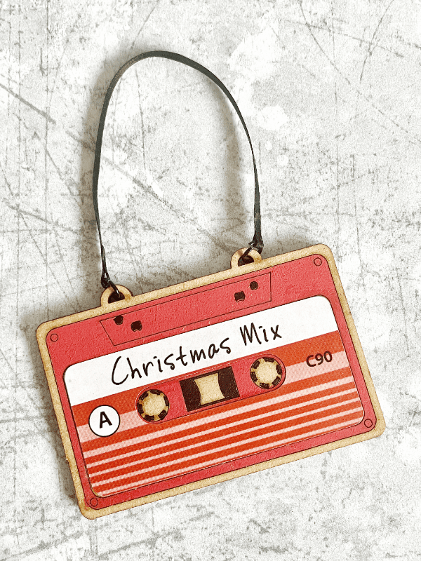 Cassette tape decoration with Christmas Mix written on the tape label