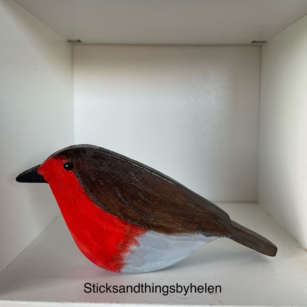 Wooden Robin Shelf sitter, Handmade from up-cycled wood, Hand painted