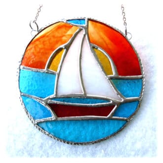 sAILBOAT SUNSET STAINED GLASS RING SUNCATCHER