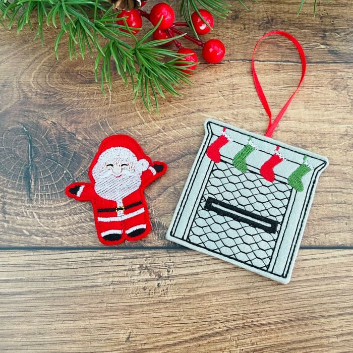 Santa In A Fireplace Christmas Hanging Decorations Grey