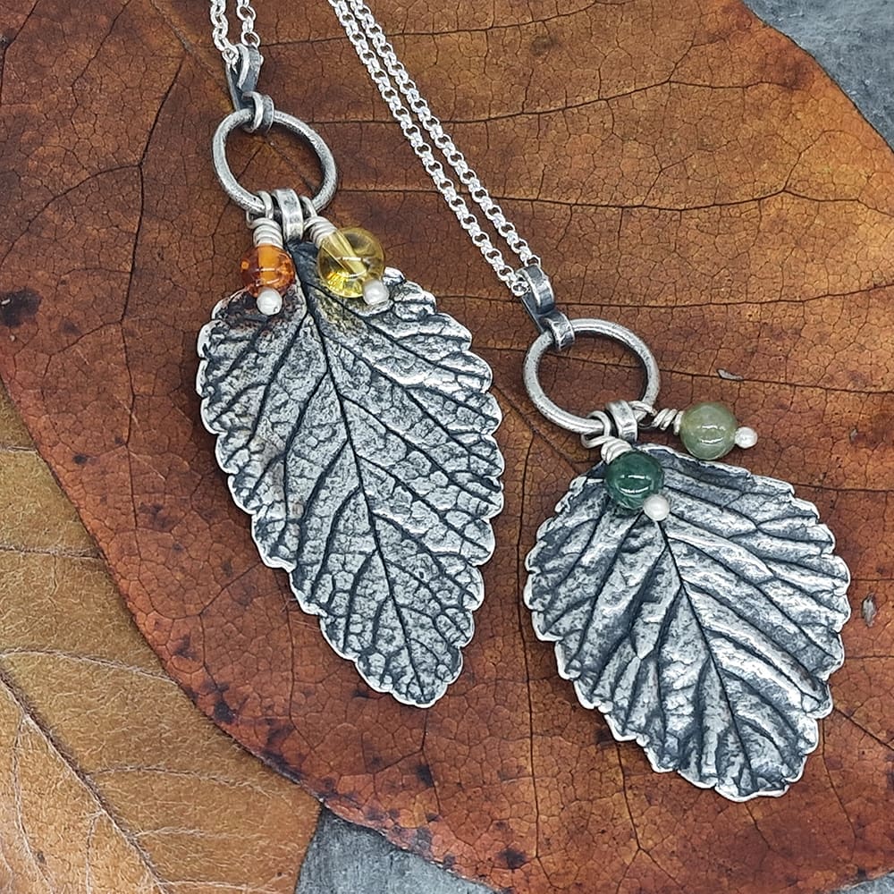 Silver leaf pendant necklaces by Silverbird Designs