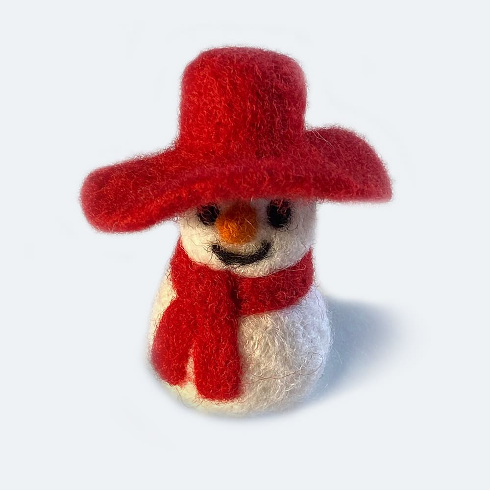 Handmade needle-felted snowman ornament, perfect for winter decor