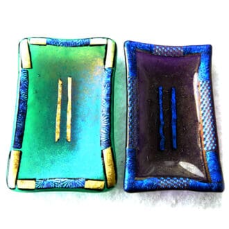 soap dish fused glass dichroic emerald purple