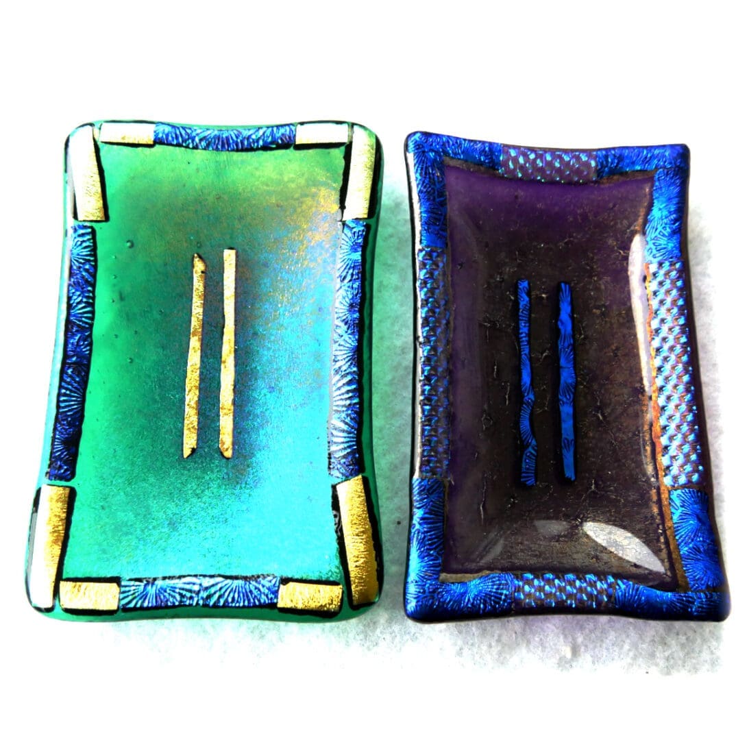 soap dish fused glass dichroic emerald purple