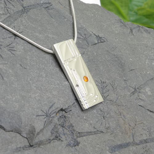 Sterling silver and fire opal geometric handmade OOAK pendant Jewellery by Linda