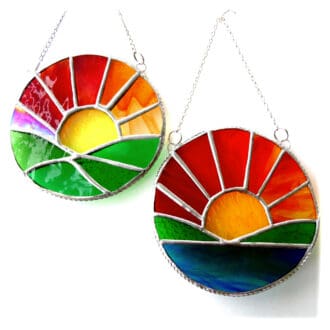 Sun circle stained glass suncatcher sea fields