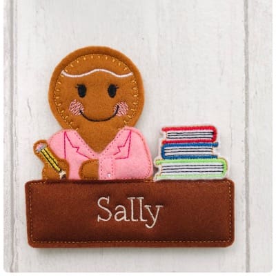 Teacher Gingerbread At Desk Pink Jacket Sally