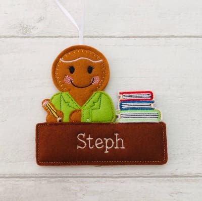 Teacher Gingerbread At Desk Green Jacket Steph