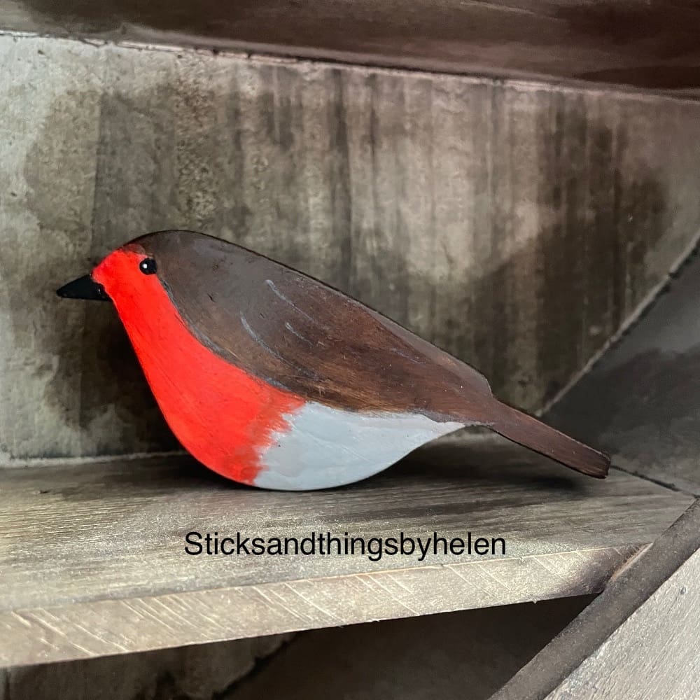 Wooden Robin Shelf sitter, Handmade from Up-cycled wood, Handpainted