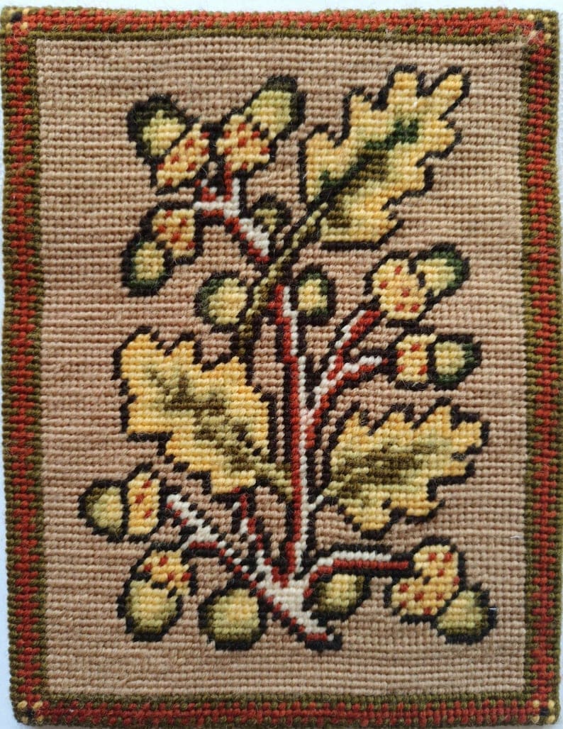 This beautiful acorn and oak leaf needlepoint kit will enchant anyone who loves doing embroidery.