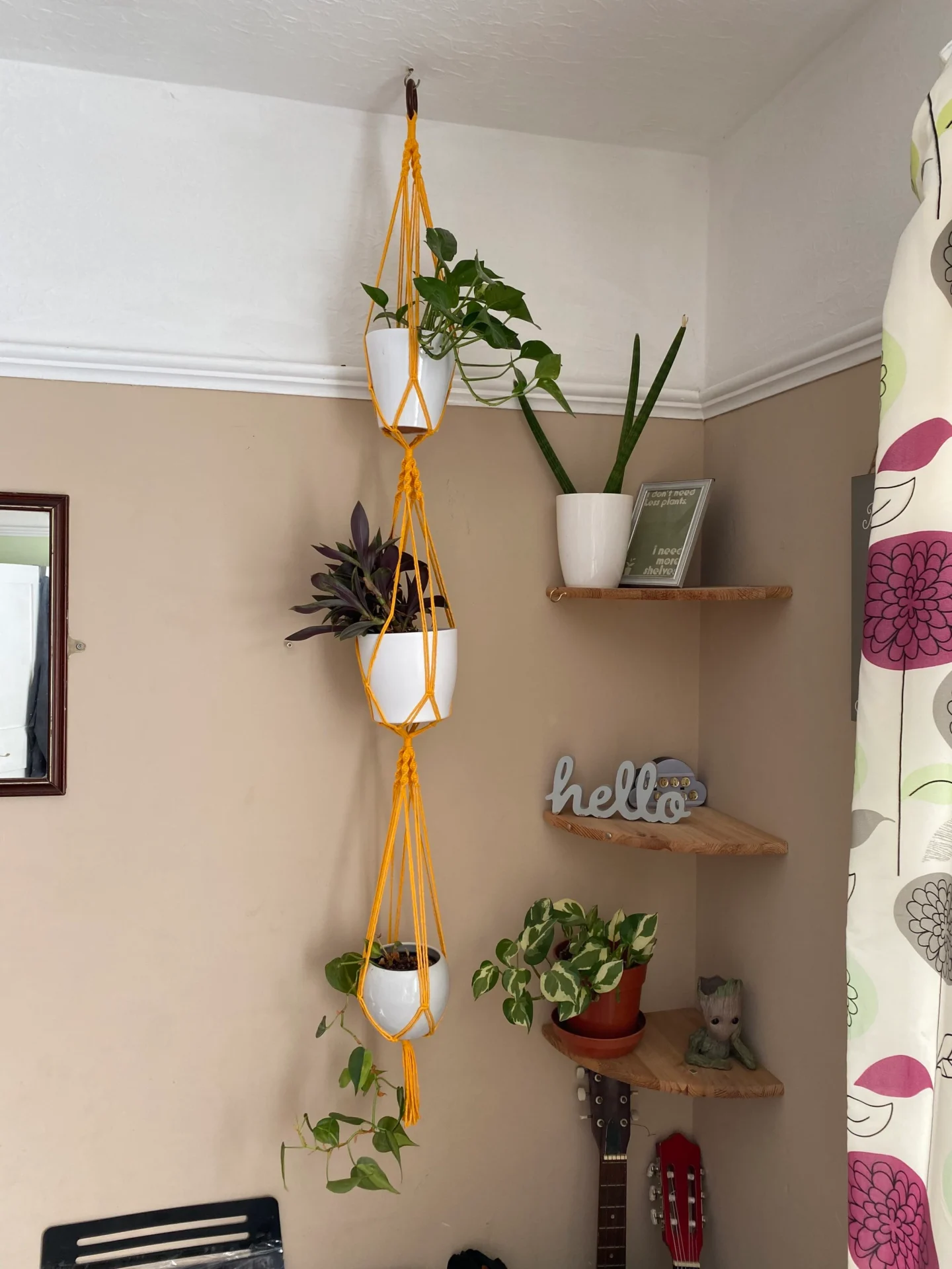 Large, triple macrame plant hanger made with recycled cotton