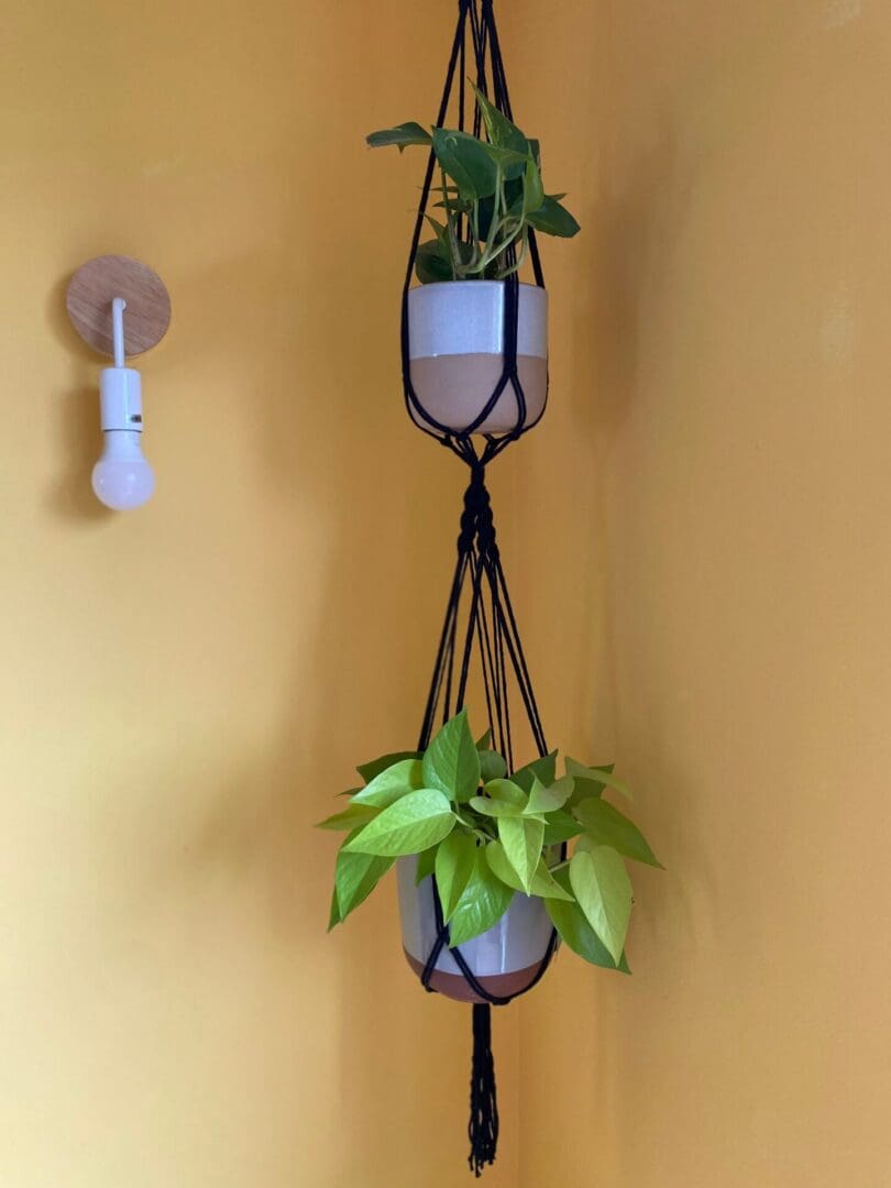 Macrame double plant hanger made with recycled yarn