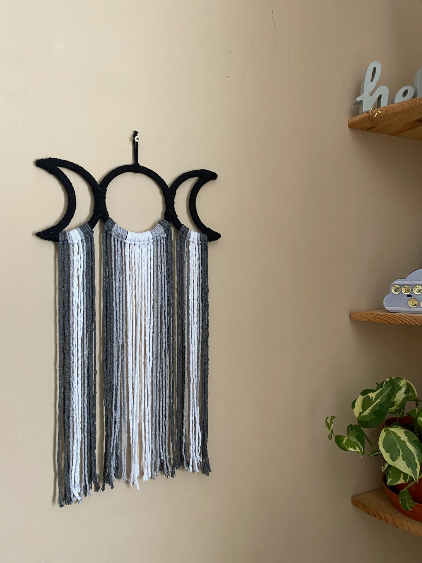 Macrame triple goddess moon wall hanging made with recycled cotton