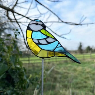 blue tit garden stake