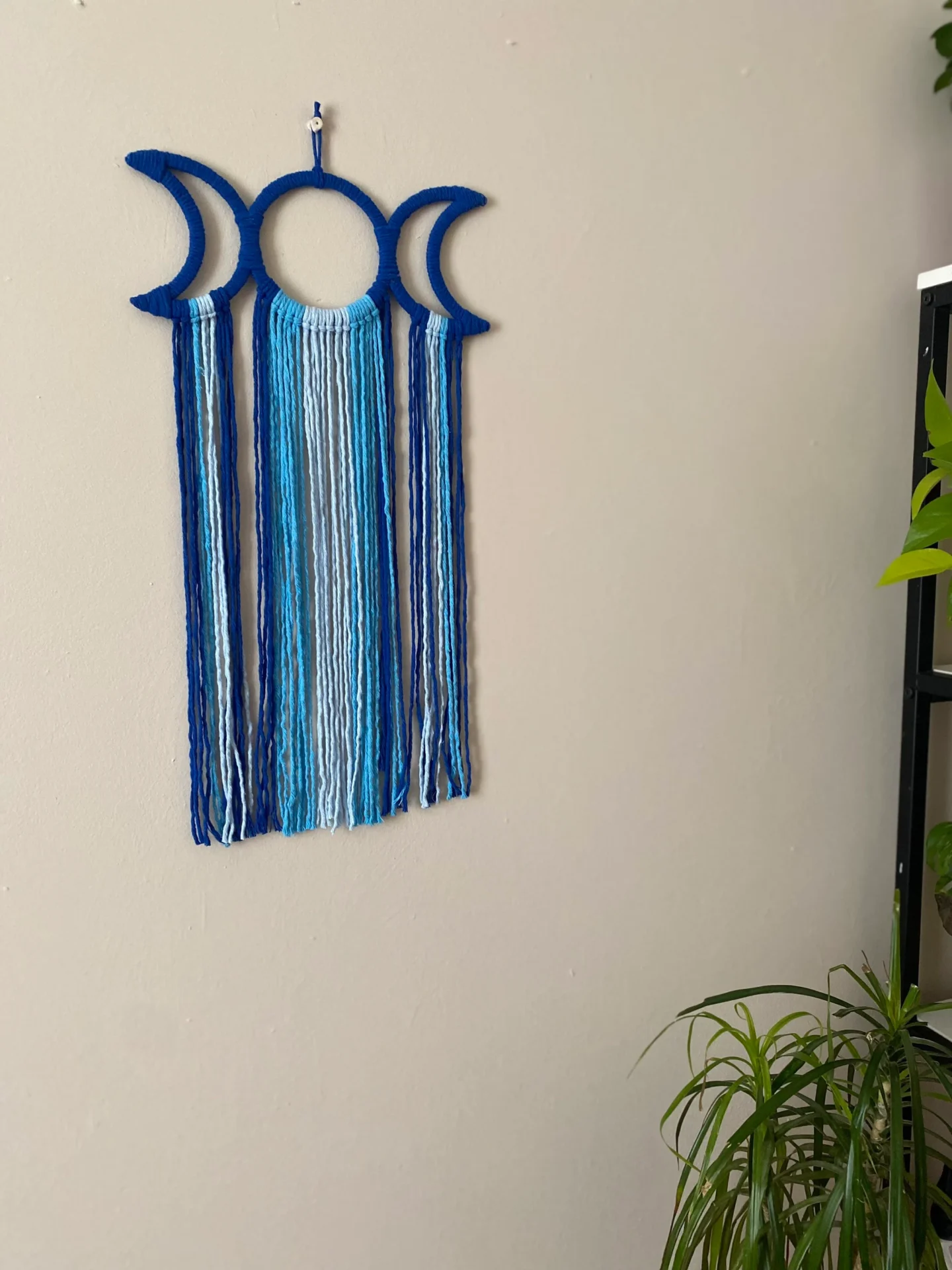 Macrame triple goddess moon wall hanging made with recycled cotton