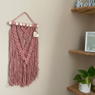 Macrame Wall Hanging made with blush pink recycled cotton