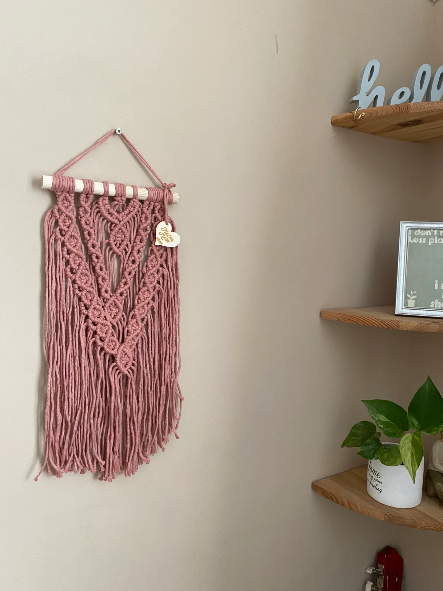 Macrame Wall Hanging made with blush pink recycled cotton