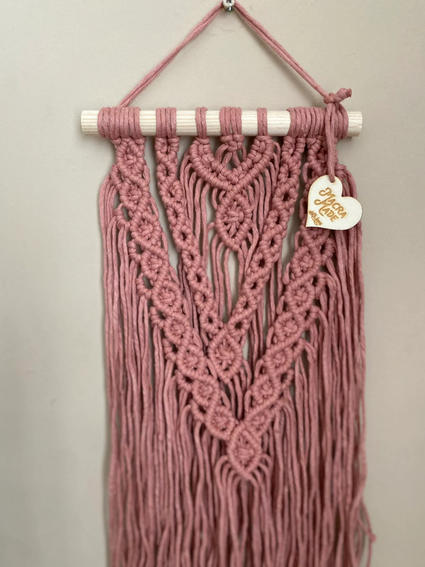 Macrame Wall Hanging made with blush pink recycled cotton