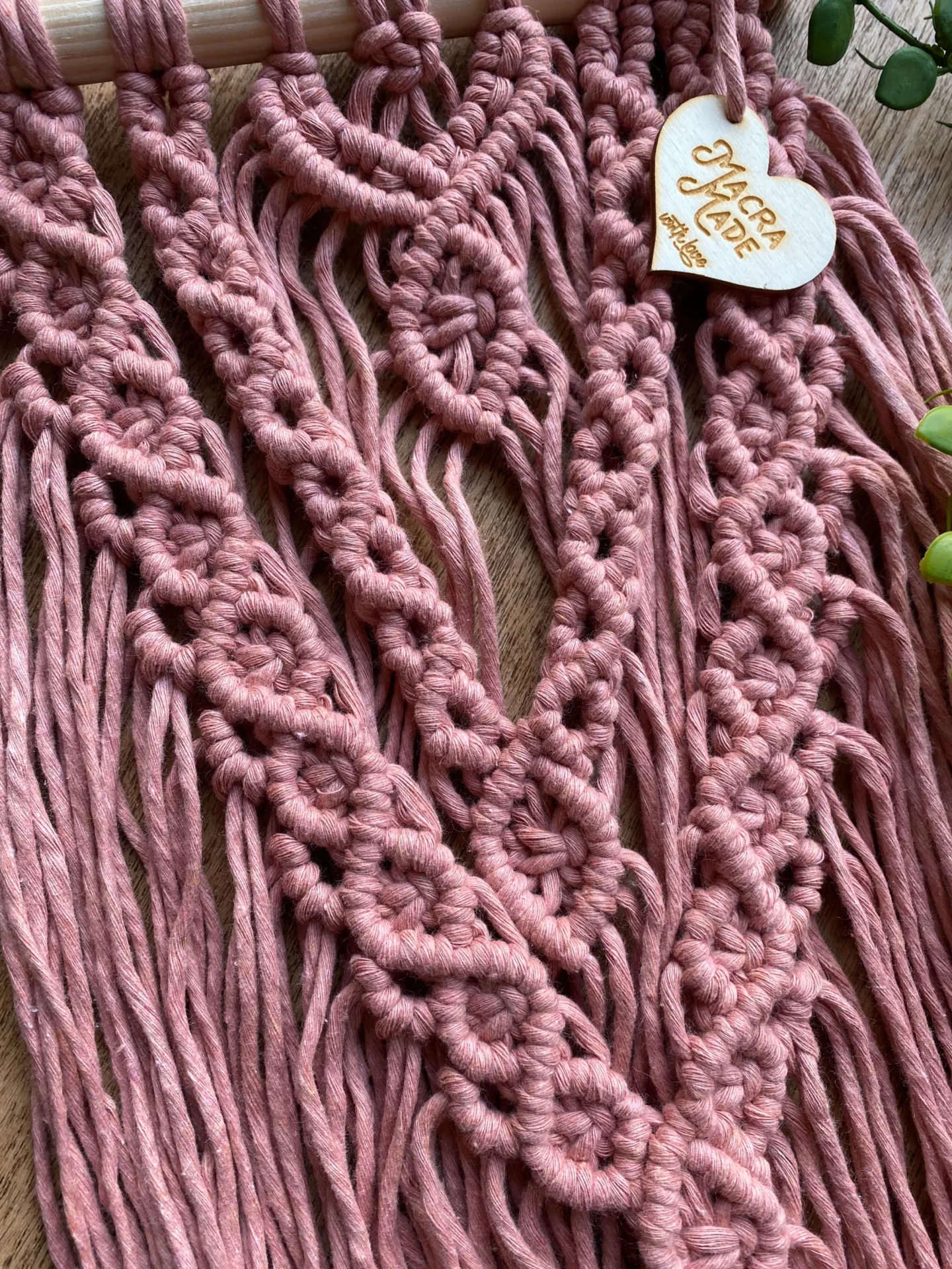 Macrame Wall Hanging made with blush pink recycled cotton