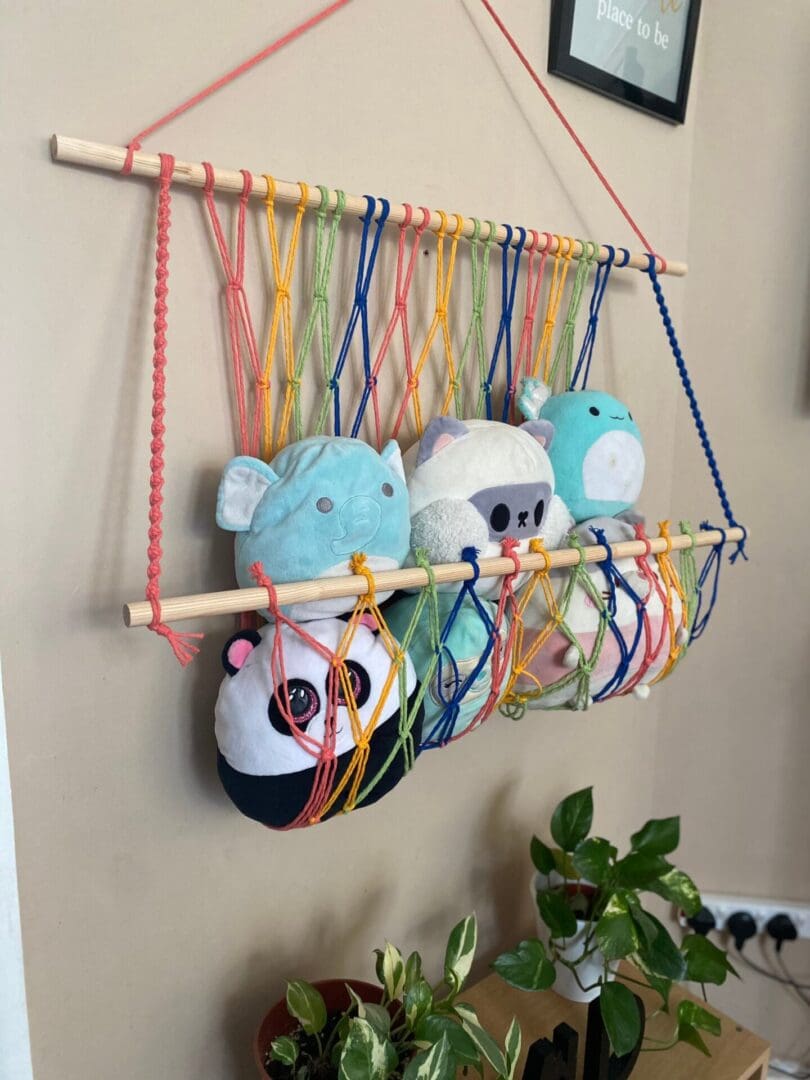 Wall Hanging Macrame soft toy hammock made with recycled cotton