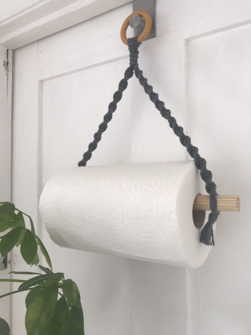 Macrame kitchen roll holder made with eco friendly recycled cotton