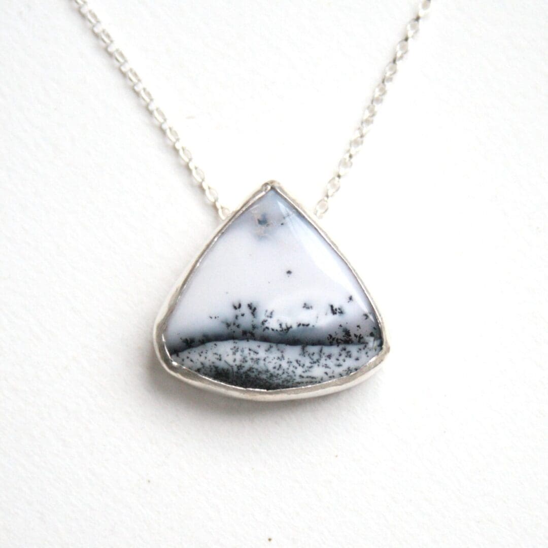 Triangular dendritic opal gemstone set in recycled sterling silver