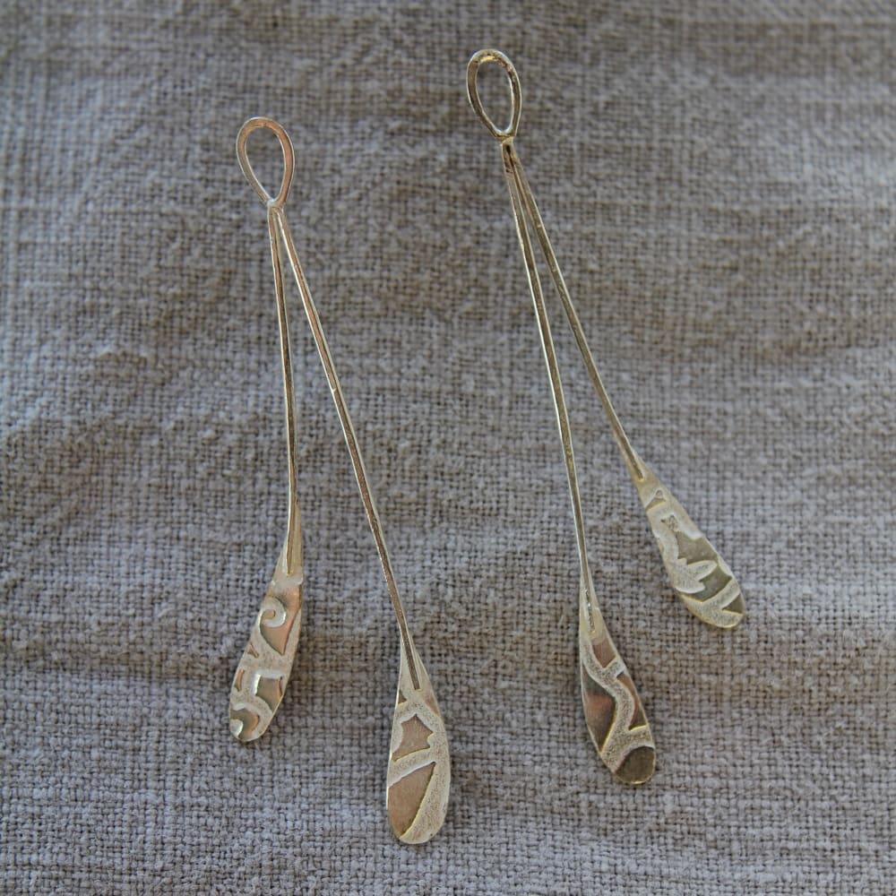 long drop sterling silver earring with a roller pressed textured detail